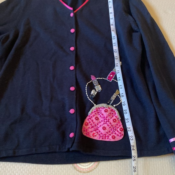 Michael Simon Y2K Cardigan Embroidered Beaded Makeup and Purse Sweater - Picture 5 of 7